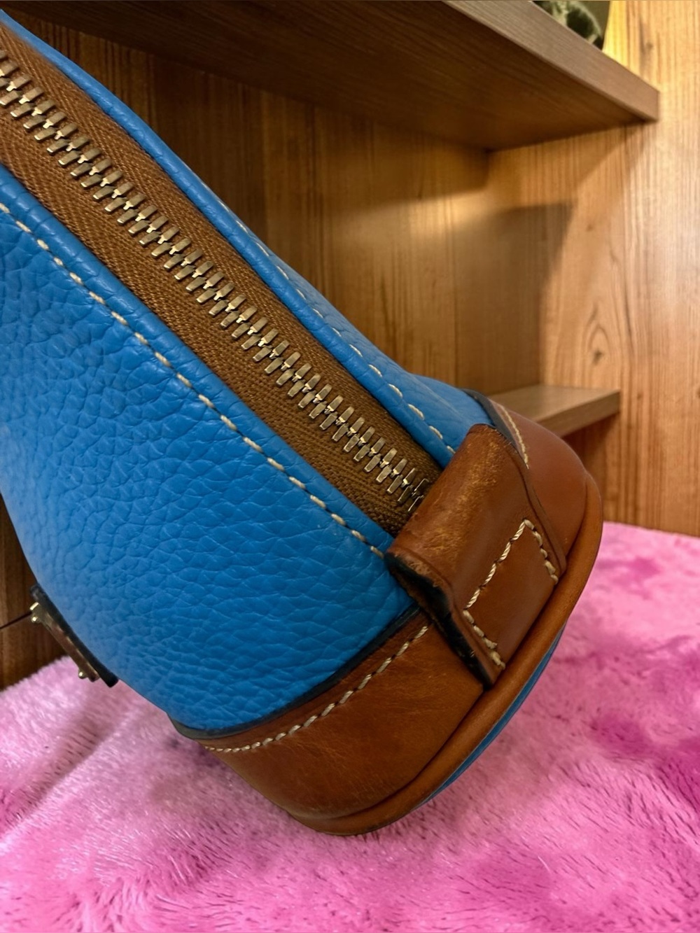 Dooney & Bourke Pebble Leather Satchel in Sky Blue/Tan - Picture 8 of 11